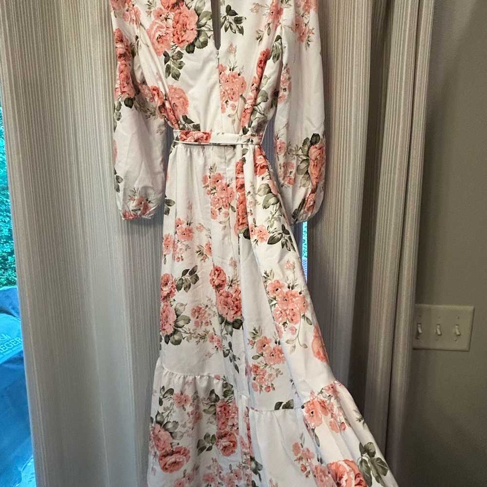 JJs House Floral Long Sleeve Maxi Dress in Pink and Green